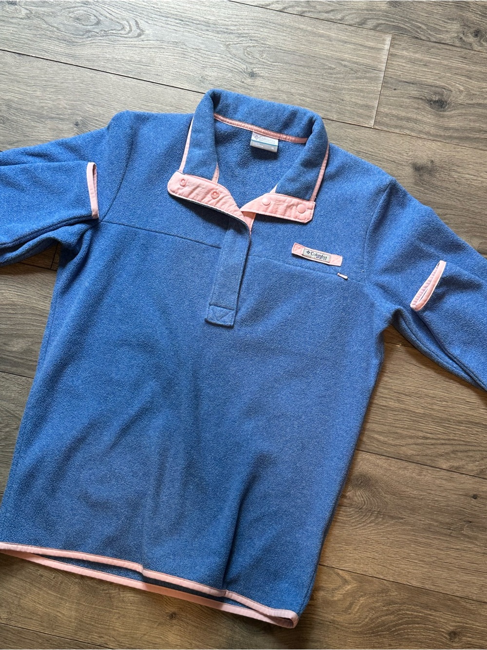 Columbia Blue Fleece Pullover with Pink Trim
